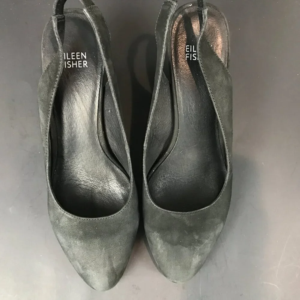 Eileen Fisher Black Nubuck leather 3.25